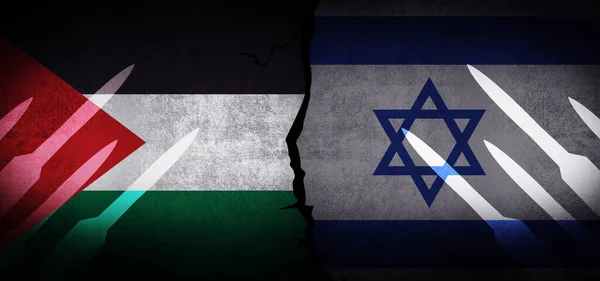 Palestine Vs Israel War concept background with textured flag and clash sign in the center. Middle Eastern countries at war, backdrop cover