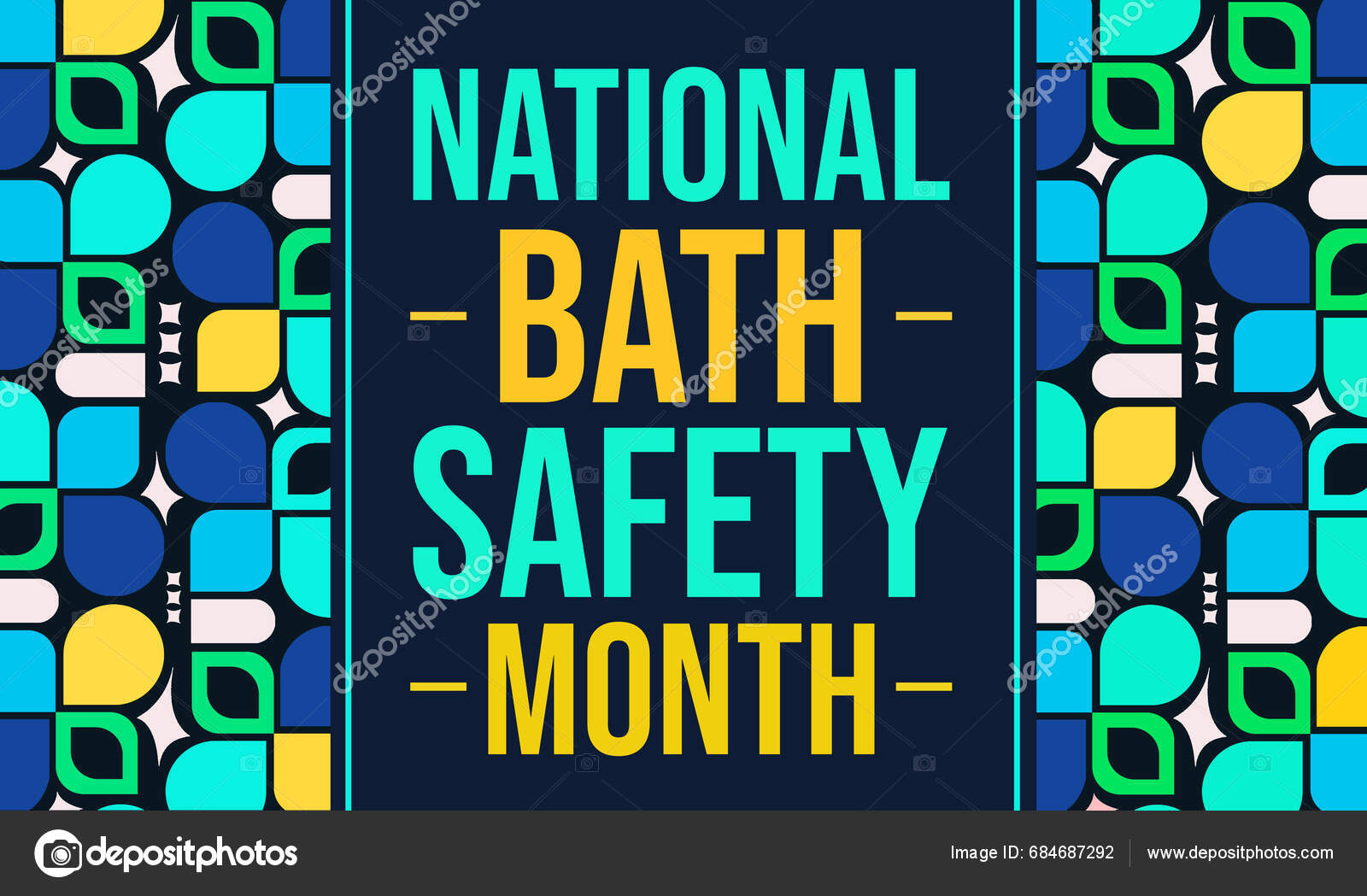 National Bath Safety Month Backdrop Design Shapes Text Center Stock
