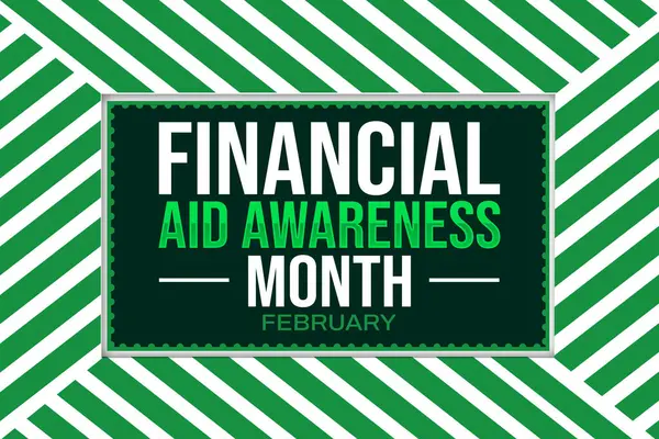 February is Financial Aid awareness month wallpaper with green colorful shapes and typography