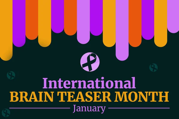 January is observed as Brain teaser month, colorful shapes and ribbon with typography design on the side
