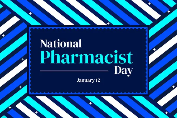January 12 is observed as National Pharmacist Day, background design with typography and blue shapes