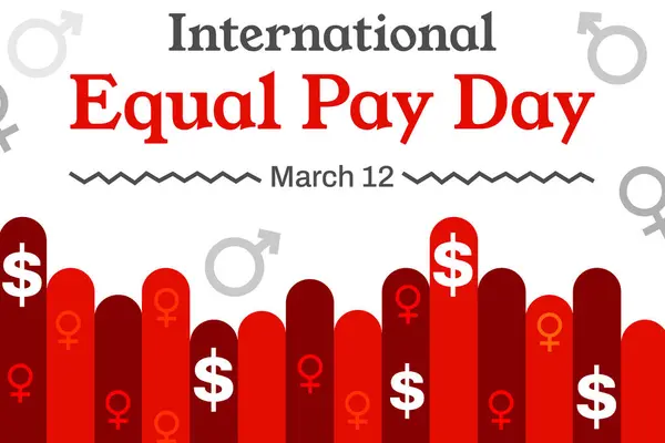 International Equal Pay Day colorful design with text and minimalist shapes.