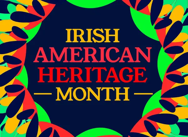 Irish American Heritage Month colorful traditional design shapes with typography in the center. Modern heritage month concept background