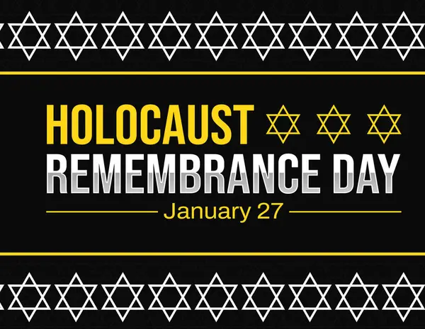 Holocaust Remembrance Day wallpaper in black and yellow color with typography in the center. January 27 is international holocaust remembrance day, backdrop design