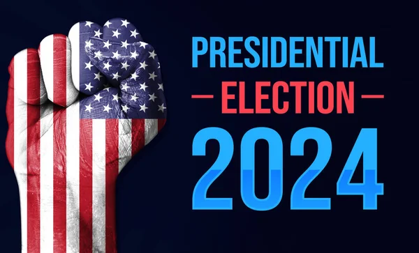 Stock image United States of America election concept with Painted fist and typography on the side of banner. USA presidential election 2024 backdrop design