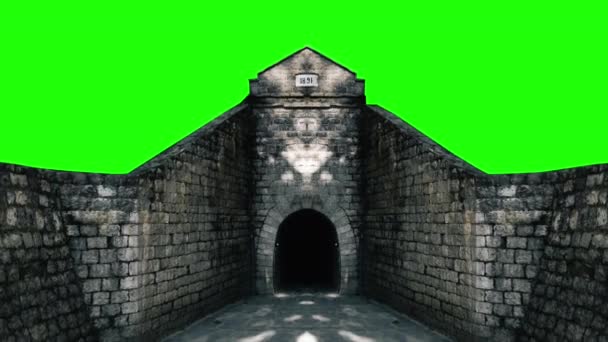 洞穴入口 背面有绿色屏风用于键入 4K视频镜头 英国在山上建造了一个古老的洞穴 — 图库视频影像