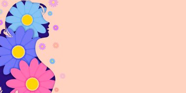 Modern Renkli Çiçekler, Uluslararası Kadınlar Günü için kopyalama alanı olan iç tasarım. Kadın Duvar Kağıdı Tasarımı Arkaplanı