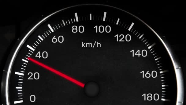 Car Speedometer Needle Hitting One Hundred Twenty Kilometer Hour Footage — Stock Video