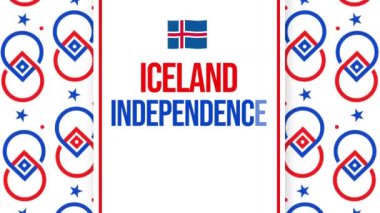 İzlanda 'nın Bağımsızlık Günü 4K Animasyonu bayrak sallama ve tipografi, zemin