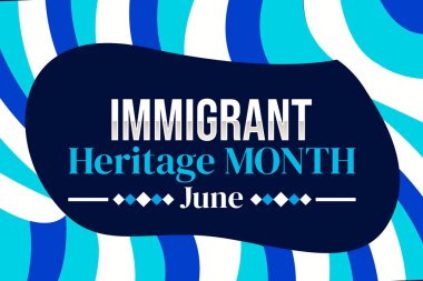 Göçmen mirası ay duvar kâğıdı. Suyun mavi renginde. Şekiller ve tipografi var..