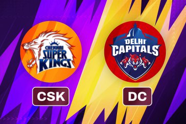 Chennai Super Kings, Delhi Capitals Cricket 'a karşı. Renkli tasarımı olan bir fikstür. spor konsepti editörü