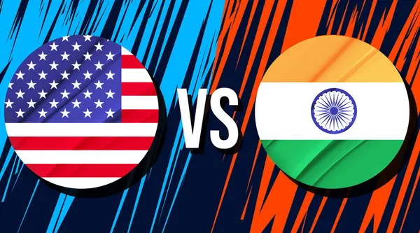 United States vs India Cricket Match Versus concept design with sports backdrop and flags