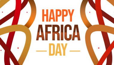 Tasarımın merkezinde şekiller ve tipografi olan Mutlu Afrika Günü arka plan tasarımı. Afrika Günü arkaplanı