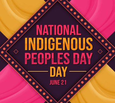 Merkezi tipografi boyunca modern renkli şekillerde Ulusal Yerli Halk Günü Duvar Kağıdı. 21 Haziran yerel halkın arkaplanı olarak gözleniyor.