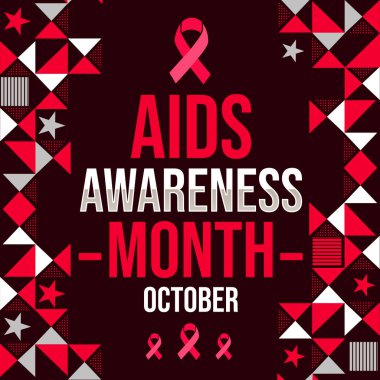 Tasarım ve kurdeleli AIDS Farkındalığı Ayı. Ekim ayında AIDS hakkında farkındalık yayıldığı gözlemlenmektedir.