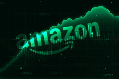 Amazon Etrade şirketi yeşil grafik editoryal arkaplanıyla yüksek kar elde ediyor
