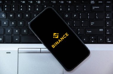 Taşınabilir ekran ve dizüstü bilgisayarlı Binance şifreli para birimi dağıtım platformu editoryel arkaplanı
