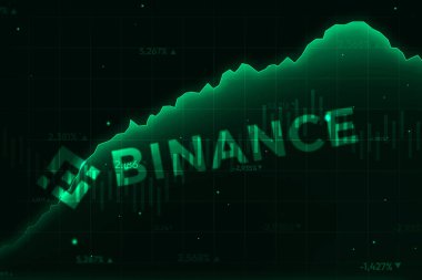 Binance, yeşil grafikle kar gösteriyor. Kripto arka planında editörlük işi.
