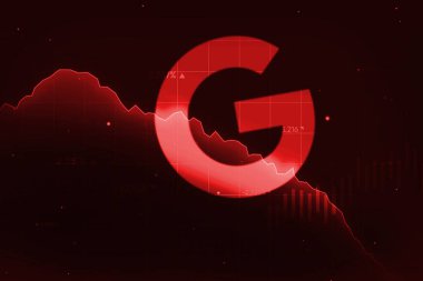 Google Arama motoru kırmızı grafik ve editoryal arkaplan ile büyük kayıp gösteriyor