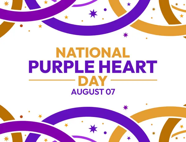 stock image Purple Heart Day wallpaper with colorful shapes and typography in the center