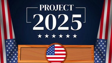 Political concept background Project 2025 written in Patriotic design with flags on the side. USA election backdrop clipart