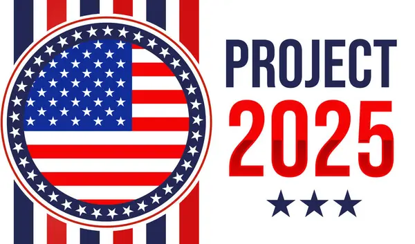 Stock image Project 2025 banner design with USA flag on the side, background