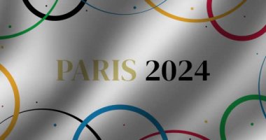 Paris 2024 Oyunları Bayrak Sallama Animasyonu, spor konsepti bayrak tasarımı renkli şekillerde