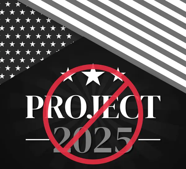 stock image Cancelling Project 2025 concept background with Typography under the US flag. Stopping 2025 project political backdrop