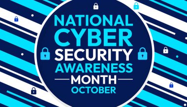 National Cyber security Awareness Month wallpaper with locks and typography in the cirlce clipart