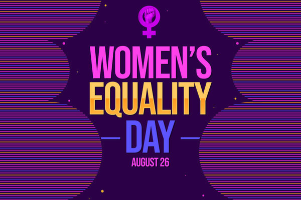 День равенства женщин красочный дизайн фона с тонкими линиями формы и типографики с кулаком. 26 августа отмечается как женский день равенства, фон