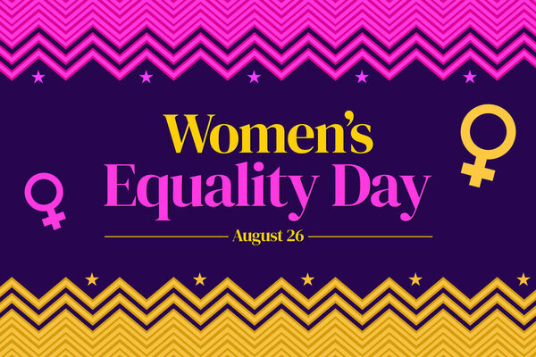 День равенства женщин фон с пограничными формами и красочным текстом в центре. Национальный день равенства женщин, фон