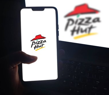 Pizza Hut Hand Touching for Quick Access to Delicious Pizza Choices clipart