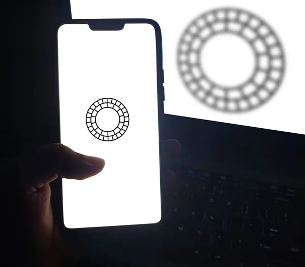 stock image Seamless Photo Editing and Creative Filters with VSCO App on Mobile Screen, Hand Touching for Instant Artistic Enhancements