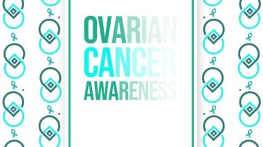 Yumurtalık Kanseri Farkındalığı Ay arka planı, merkezinde kurdeleler ve tipografi, 4k animasyon