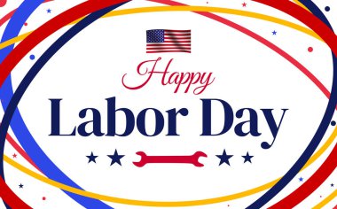 İşçi Bayramı 'nız kutlu olsun. Vatansever duvar kâğıdı, Amerikan bayrağı ve tipografisi sallanıyor..