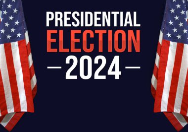 Başkanlık Seçimleri 2024, her iki tarafta da Amerikan bayrağı, siyasi konsept fon. ABD seçim duvar kağıdı