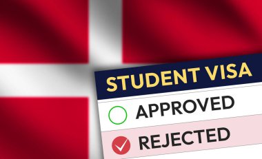 Student Visa rejection of Denmark with waving flag in the backdrop of paper clipart