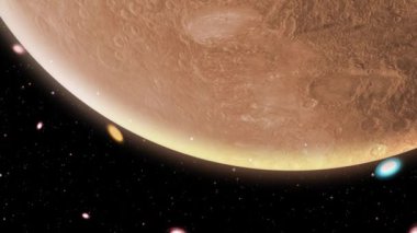 Gezegen Dönüyor. Arka planda Samanyolu ve yıldızlarla 4K animasyonunu kapat. Konser ekranı animasyon konsepti