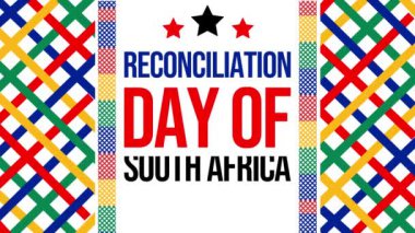 Güney Afrika 'da uzlaşma günü her yıl 16 Aralık' ta kutlanır, merkezinde tipografi bulunan renkli vatansever arka plan şekilleri
