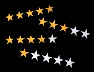 Kağıttan yapılmış beş yıldızlı minimalist derecelendirme konsepti. Yıldız derecelendirme arkaplanı