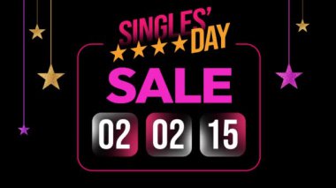 Bekarların 11. günü, on saniyelik geri sayım. Yıldızlar ve tasarım elementleriyle birlikte 4k animasyon. Satışlar, promosyon, pazarlama, sayaç, iş, kapalı