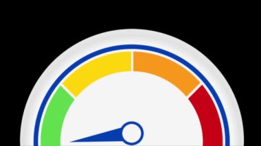 Anahtar için izole edilmiş siyah arkaplan üzerinde renkli hız göstergesi 4k animasyonu. İğne canlandırma dizaynlı hız göstergesi