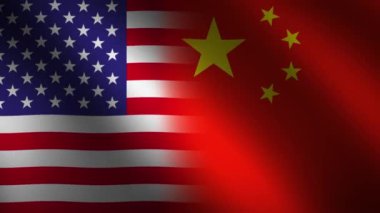 Birleşik Devletler, Çin bayrağına karşı konsept 4k animasyon arkaplanı. Dalgalanan bayraklar, iş dünyası, vs, ekonomik siyasi ve rekabet kavramı