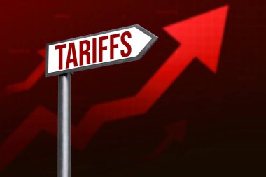 Tariffs increasing concept with Red graph in the backdrop of a signboard. clipart