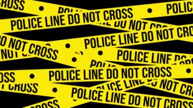 Polis hattı sarı bant uyarı animasyonu siyah zemin üzerinde, 4K