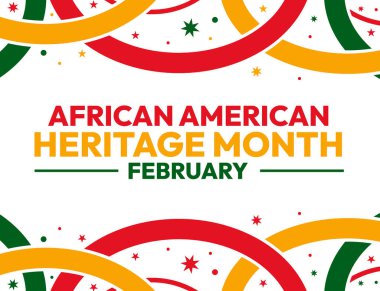  Şekiller ve tipografi ile geleneksel renk tasarımlı Afro-Amerikan Miras Ayı. Şubat, Afro-Amerikan 'ın miras ayı olarak kutlanır.