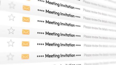 Davetiye E- posta 4K animasyonu ekranda kayıyor. Toplantı davetini gösteren e- postayı kapat.