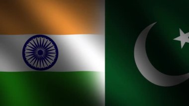  Hindistan, Pakistan 'a karşı konsept 4k animasyonu ile her iki ülkenin bayrağını sallıyor. Spor ve siyaset kavramı birbiriyle çakışıyor