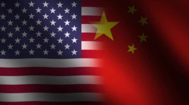 ABD, Çin 'e karşı ekonomik ve politik konsept, her iki konteynır bayraklarıyla, 4k animasyon