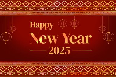 Mutlu yıllar 2025 Çin usulü geleneksel duvar kâğıdı, kırmızı arka plan ve şekilli..